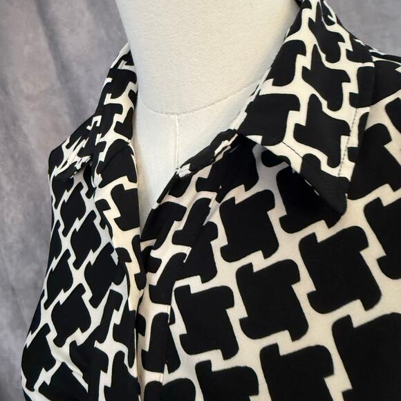 Laundry by Shelli Segal Size 2  Black & White blue bow Geometric Print Dress - Picture 8 of 12